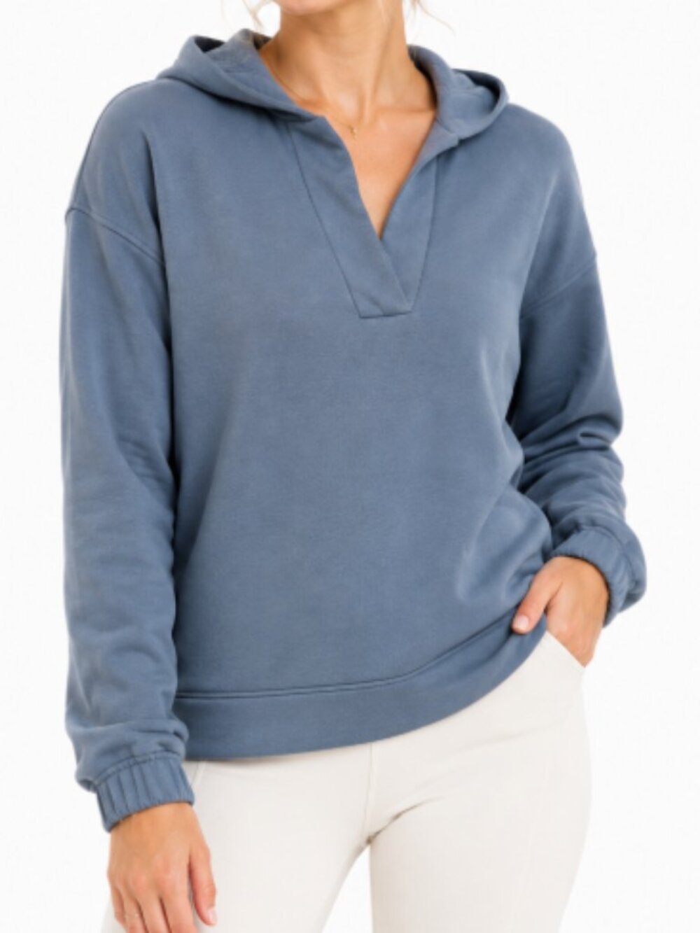 Vuori Restore Hoodie Womens Small Teal Blue Organic Cotton Fleece Pullover VW204
